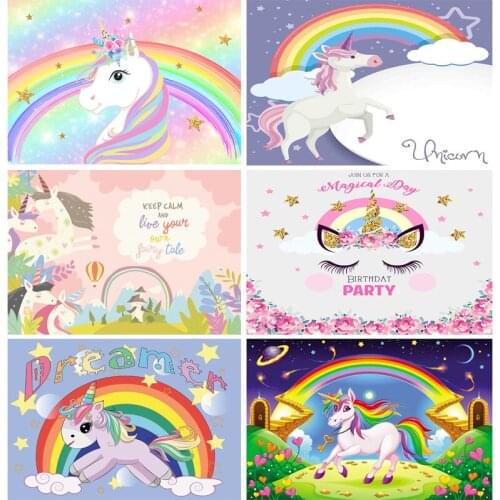 Vinyl Unicorn theme Photography Backdrop Rainbow Birthday Newborn Banner Flower Party Studio Background 210519-57
