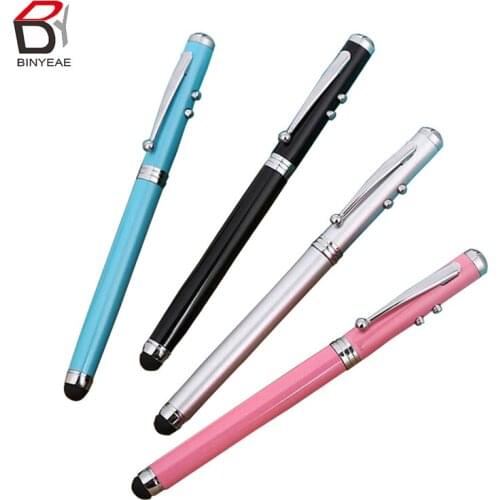 High quality Compatible 1pc 4 in 1 Laser Pointer LED flashlight Touch Screen Stylus Ball Pen for iPhone for Samsung Portable
