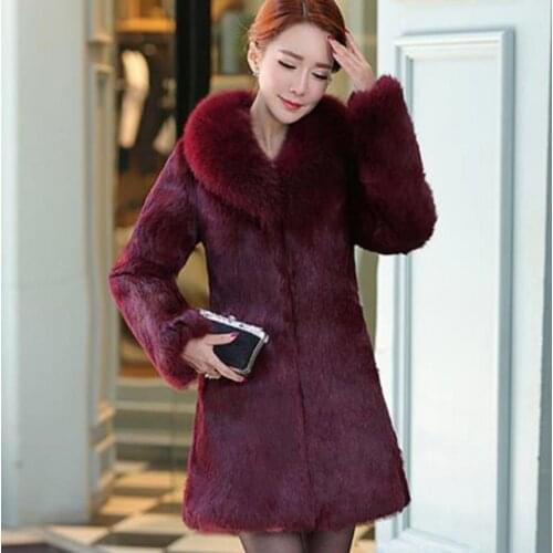 Plus Size M-6XL Women V-collar Long Sleeve rabbit Fur Jacket Fur Winter Coat 100% Fox Fur Big collar Natural animal fur Coat