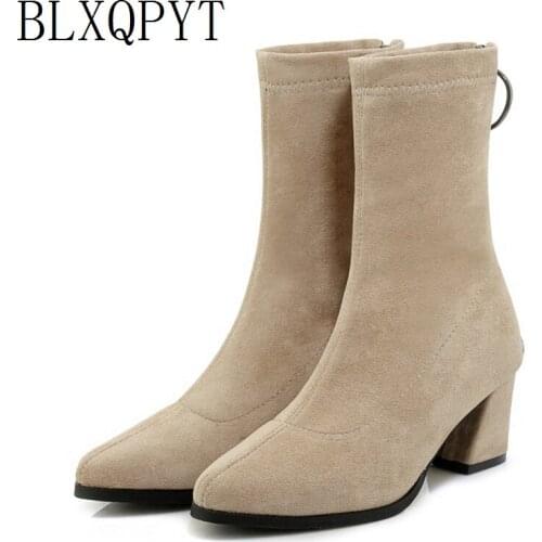 BLXQPYT New Big Size 34-48 Ankle boots for women Fashion pointed toe zipper High Heels 6cm Party Wedding Pumps Shoes woman 08-25