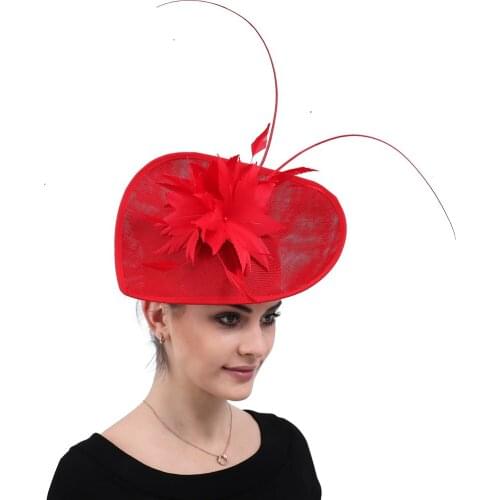 Fascinators Church Red hats Big Derby Women Wedding Headwear Feathers Hair Accessories Bridal Ladies Elegant Race Headpiece