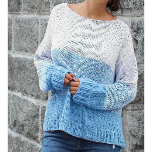 Women Autumn Winter Pullover Sweater Gradient Color Patch Work Long Sleeve O Neck Casual Soft Warm Korean Sweaters Fall Tops XL
