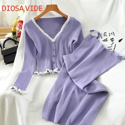 Western style niche lace-side small coat bottoming suspender skirt knitted two-piece French dress female 2021 new