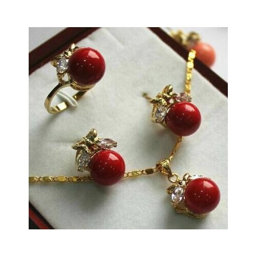 10mm Round South Sea Shell Pearl Gemstone Earrings Ring Pendant Necklace Set AAA