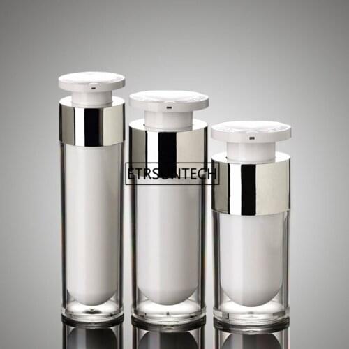 100pcs 15ml 30ml 50ml Silver Airless Bottle Acrylic Vacuum Pump Bottles Lotion Bottle Used For Cosmetic Container F2981