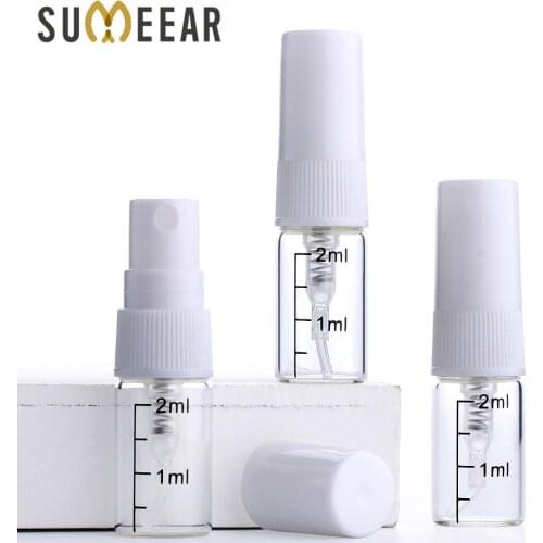 100 Pcs/lot 2ml mini Scale Glass Perfume Spray Bottle Refillable Atomizer White Pump Small Sample Perfume Bottle Vial