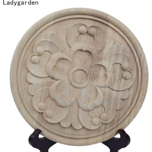 2PCS 20CM Round Statues Carving Wood Appliques Furniture Wooden Mouldings Vintage Unpainted Accessories Decoration Sculptures