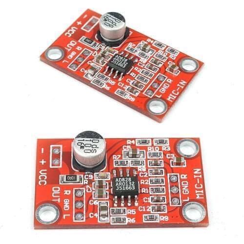 AD828 Dynamic Microphone Stereo Preamp POWER Amplifier Board MIC Preamplifier Amp DC3.7V-15V 5V 12V