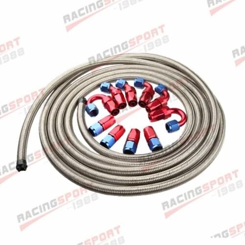 AN6 -6AN Stainless Steel Braided Oil/Fuel Hose + Fitting Hose End Adaptor Kit