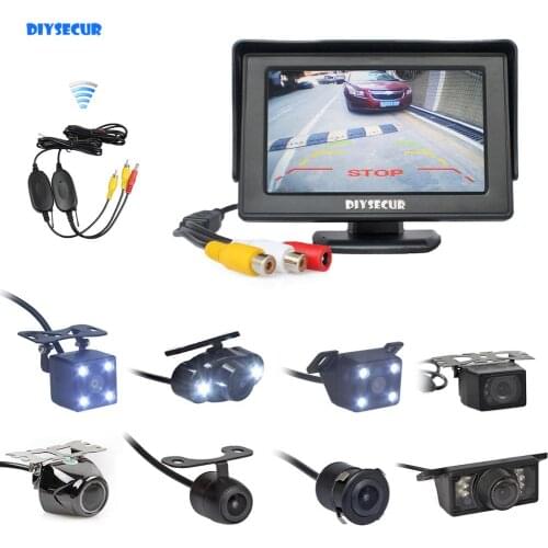 DIYSECUR Wireless 4.3" Car Monitor Auto Parking Video Night Vision Backup Reverse Camera Car Rear View Camera