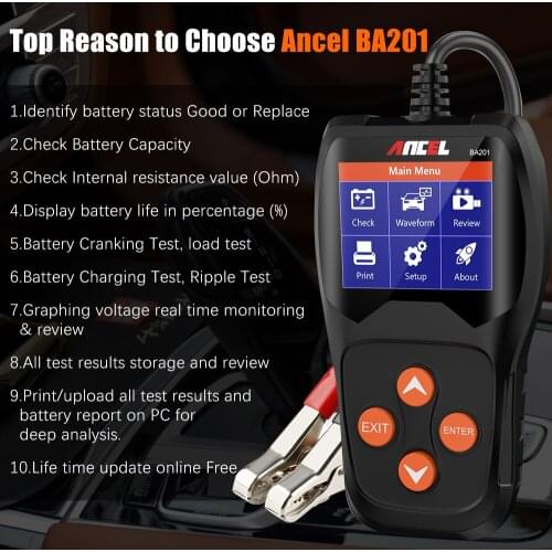 BA201 12V Battery Test Battery Detector Car Battery Charger Tester Analyzer Car Charging Cricut Load Tester Analyzer Test Tools
