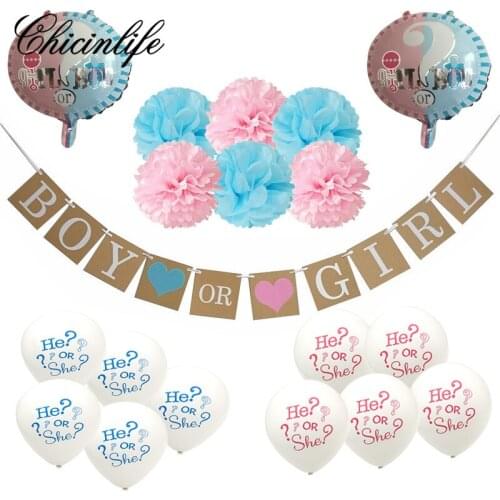 Chicinlife 1Set Boy or Girl foil balloon Banner he or she balloon birthday Party Baby Showers Gender Reveal Party Decoration