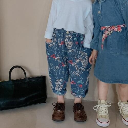 Childrens Jeans Korean Style 2021 Autumn New Boys' and Girls' Fashionable Wide Leg Pants Babies' Trousers Casual Pants