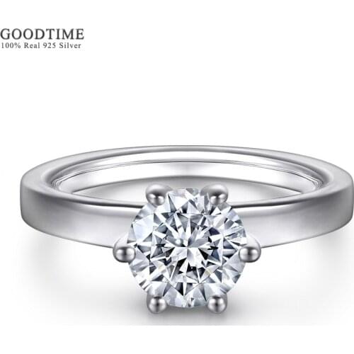 Women Fashion Ring Pure 925 Sterling Silver Ring Six Claws Zircon Wedding Bridal Rings Jewelry Accessories Anniversary Gift