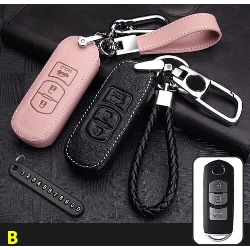 Leather Car Key Cover Case Shell Holder for Mazda 3 5 6 Axela Atenza CX-5 CX5 CX-7 CX-9 Smart Key Accessories