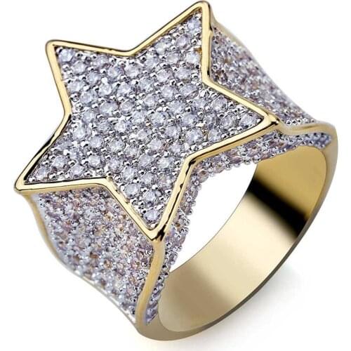 Fashion Star Rings Gold Silver Color Full Iced Cubic Zirconia Hiphop Ring Jewelry For Men And Women HipHop Ring Drop Shipping