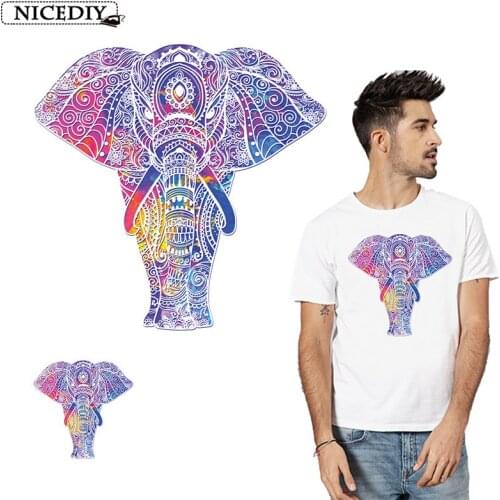 Nicediy Colorful Elephant Patches Heat Transfer Iron On Patch A-level Applique For Clothes Stickers thermal transfer press Badge