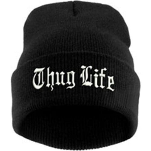 2021 New THUG LIFE Black Letter Beanie Unisex Fashion Hip Hop Mens Beanies Knitted Caps For Women Skullies Gorros Bonnets