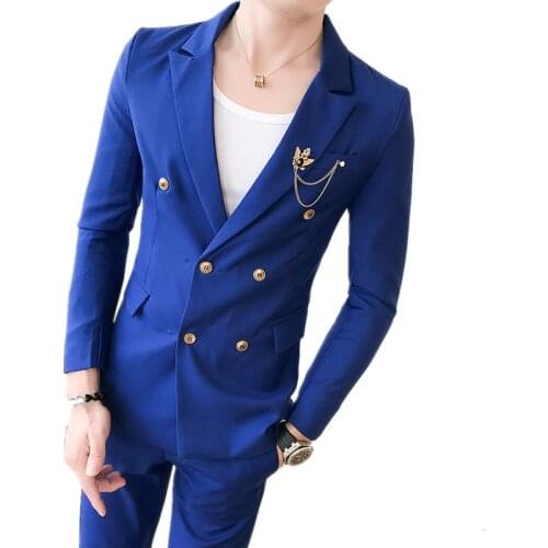 2020 Fashion New Mens Casual Boutique Slim Fit Suit 2 Pcs Set / Mens Double Breasted Blazers Jacket Coat Pants Trousers