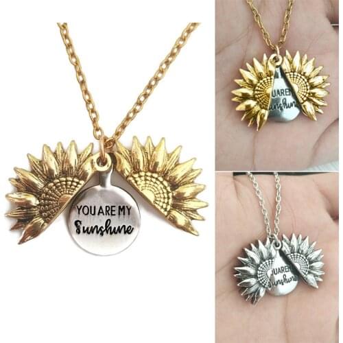 New Arrival Custom You are my sunshine Necklace For Women Gold Open Locket Sunflower Pendant Necklace