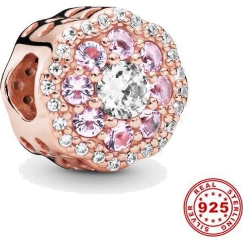 New 925 Sterling Silver Bead Pink & Clear Sparkle Charm DIY fine beads Fit Original Pandora Charms Bracelet Jewelry 2021