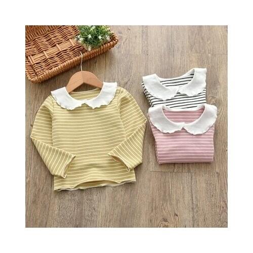 0-7y baby girls clothes t-shirts 100% cotton stripe o-neck long-sleeve sweet princess female children t shirts ropa de ninas