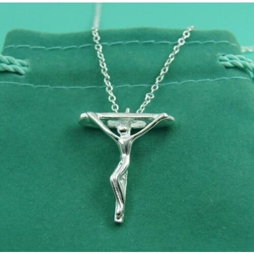 BABYLLNT 925 Silver Jesus Cross Pendant Necklace 18 Inch Chain For Women Men Wedding Engagement Party Fashion Jewelry Gift