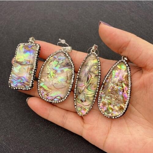 Drop Shape Abalone and Diamond Pendant Natural Shell Pendant for DIY Necklace Jewelry Making Designer Charm Woman Accessories