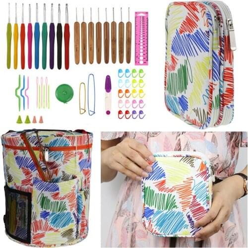 Striped Empty Yarn Storage Bag With Crochet Hooks Set For Knitting Needles And Crochet Hooks Weave Clothes Sewing Accessories