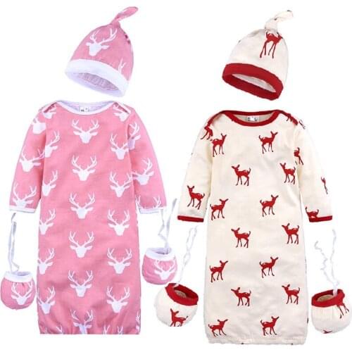 Christmas Baby Sleeping Bag Newborn Sleepsacks Baby Girls Receiving Blanket Envelope Infant Swaddle Romper Caps Glove 3pcs Suit