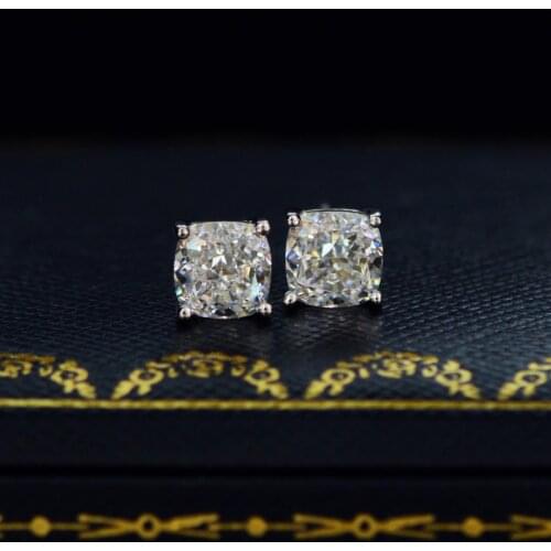 Fine Cushion cut 6mm Diamond Gemstone Stud Earring 100% Real 925 sterling silver Jewelry Engagement Wedding Earrings for Women