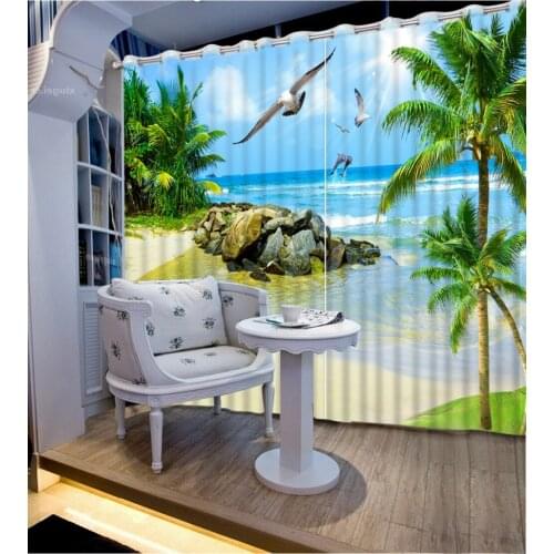 Photo Customize size 3d beach scenery curtains for living room Home Decor Living Room Natural Art