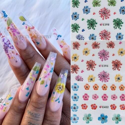 Dried Flower Nails 3D Nail Stickers Decals Self Adhesive Sticker Maincure Acrylic Tips Decoration