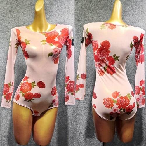 2019 Latin Dance Tops New Style Dancing Dress Leotard Flower Printed Ballroom Tango Dance Competition Performance Wear VDB1074