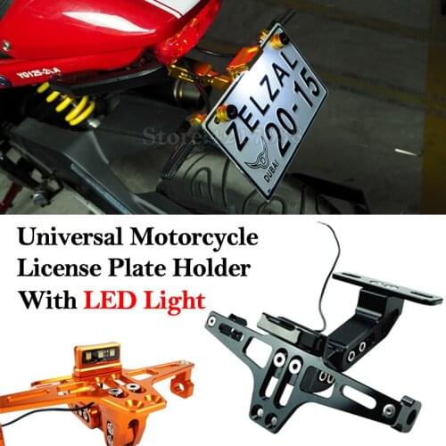 Motorcycle Universal Rear License Plate Mount Holder Registration With LED Light For HONDA KAWASAKI YAMAHA Z1000 MT07 MT09 R1 R3