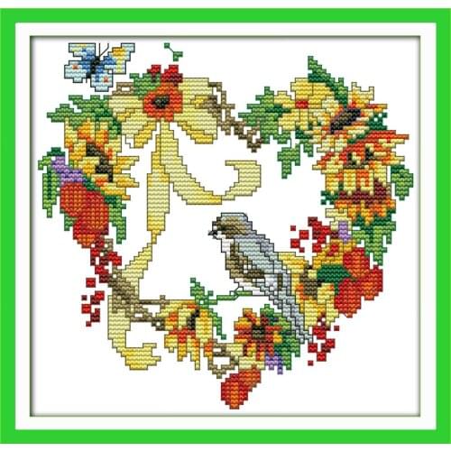 Heart-shaped wreath with the birds cross stitch kit 14ct 11ct count print x stitching embroidery DIY handmade needlework plus