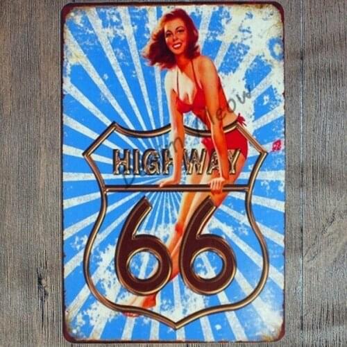 Route 66 Vintage Metal Tin Signs Home Bar Shabby Chic Casino Cafe Pub Shop Home Decor Wall Stickers Decorative Metal Plates WY1