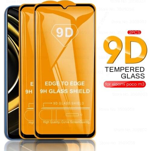 2pcs 9d full glue tempered glass for xiaomi pocophone poco m3 m 3 steklo screen protectors poxo poko little bit m3 front movie