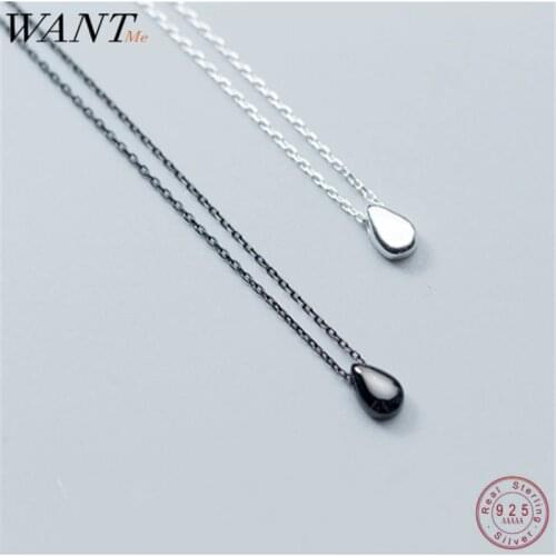 WANTME Real 100% 925 Sterling Silver Minimalist Geometric Droplet Chain Pendant Necklace for Women Teen Jewelry Gift Accessories