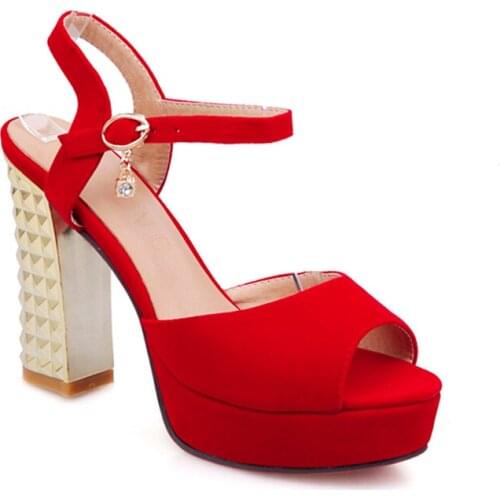 2020 New Gold Chunky High Heels Peep Toe Ankle Strap Slingbacks Summer Sandals Pumps Women Shoes