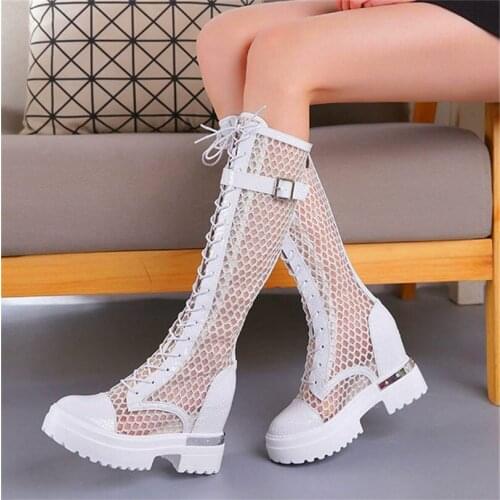 Women Platform Wedge Patent Leather Knee High Boots Fashion Sneakers High Heel Sandals Round Toe Miliary Riding Oxfords Party