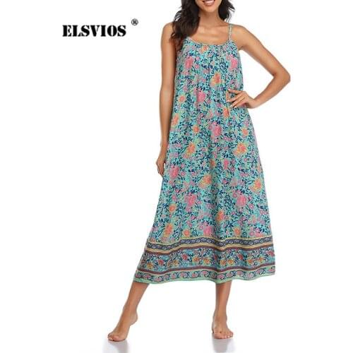 2021 Summer New Sling Floral Dress Bohemian Sexy Sleeveless Tie-Dye Print Casual Vestidos Women Backless Loose Midi Beach Dress