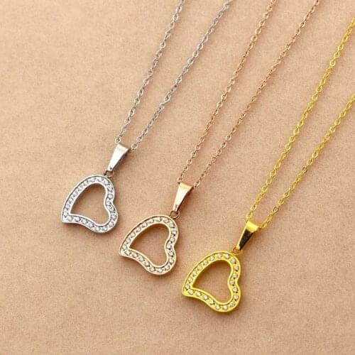 Martick Romantic Style Woman Heart Pendant Necklace With Full Shining Cubic Gold Filled Openwork Heart Chain Necklace P474