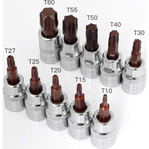 7pcs/set 3/8 inch Torx Screwdriver Bit Set Drive Socket Head Screwdriver CR-V Material Hand Tool Set T20 T30 T40 T45 T50 T55 T60