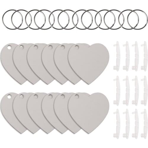 12Pc DIY Sublimation Wooden Hard Board Key Rings Double Printable White Blank MDF Key Chain Heat Transfer Jewelry Making