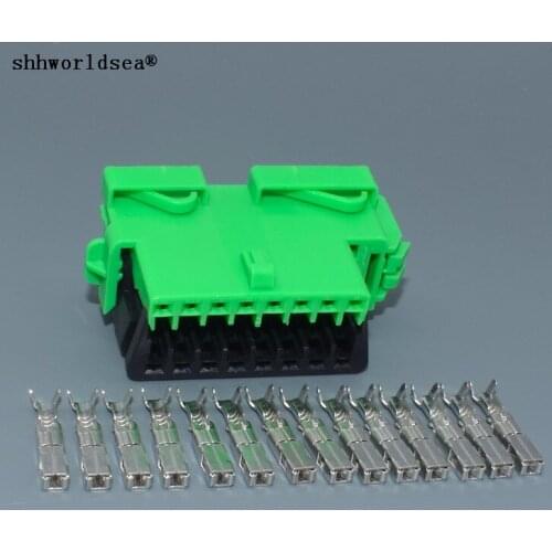 Shhworldsea 16pin 1.8mm car OBD diagnostic device green female end car wiring harness connector with terminal