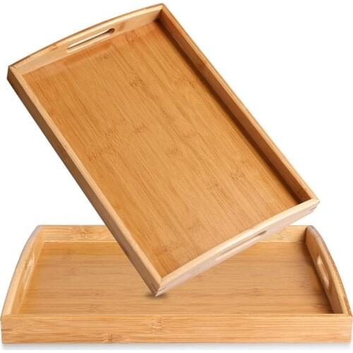 2 Pack Bamboo Serving Tray with Handles,Portable Bed Tray for Breakfast Dinner, Eating Trays for Living Room,Restaurants