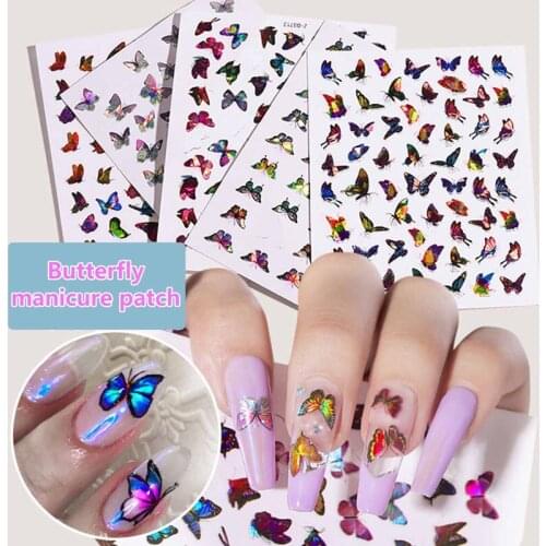 3D Watercolor Butterflies Sliders Nail Art Water Transfer Decal Sticker Blue Valentines Day Nail Decoration Tattoo Manicure