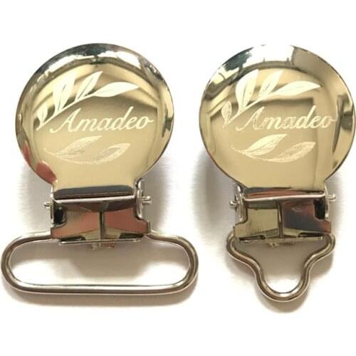 50pcs 1'' 25mm Custom Engrave Logo Round Suspender Clips Pacifier Clips