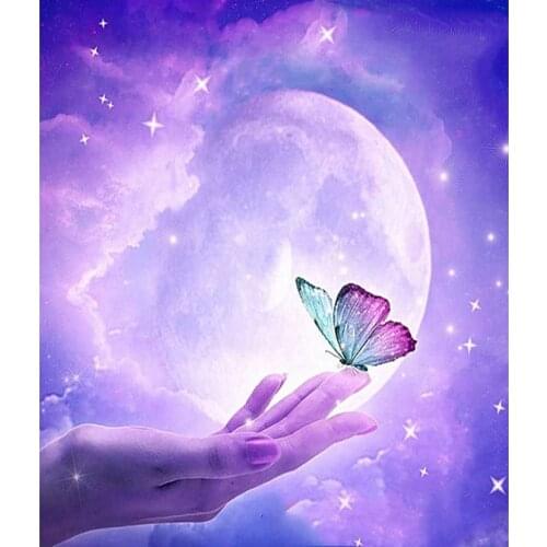 Diy Daimond Painting Butterfly Full Round Diamond Painting Moonlight Pictures of Rhinestone Diamant Embroidery Flower GJ764